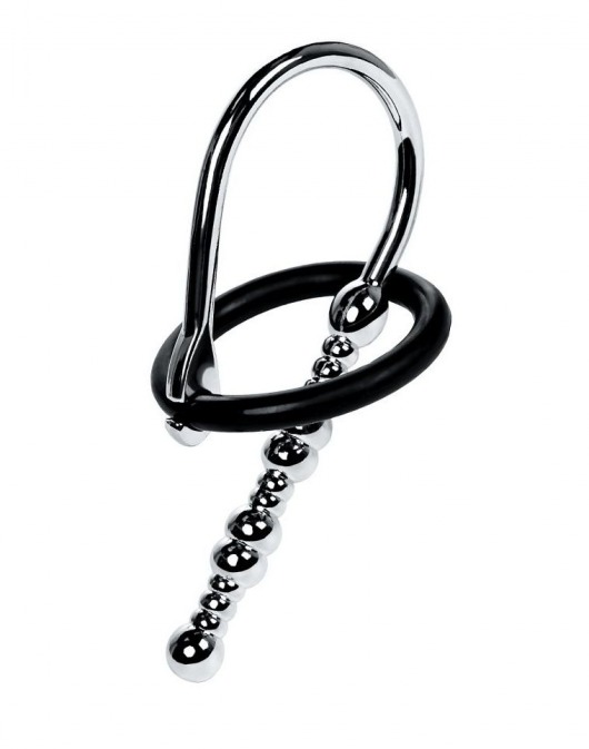 Серебристый уретральный плаг-бусины TOYFA Metal с мягким фиксириющим кольцом - ToyFa - купить с доставкой в Рязани