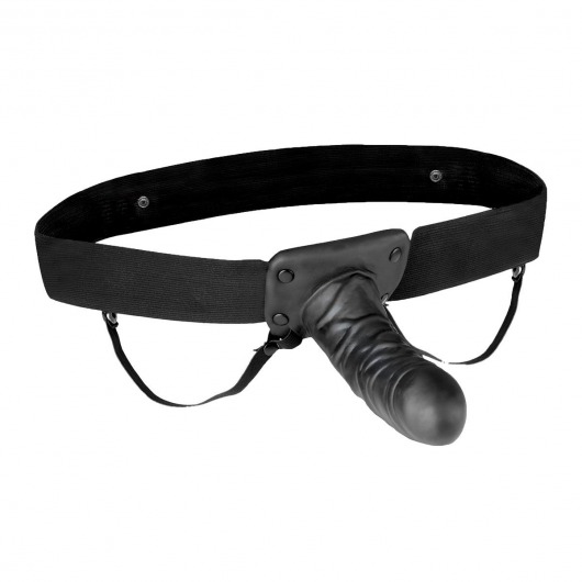 Чёрный полый страпон с вибрацией Unisex Vibrating Hollow Strap-On - 14 см. - Lux Fetish - купить с доставкой в Рязани