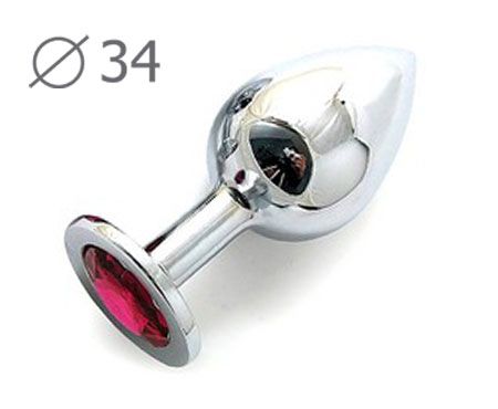 Коническая серебристая анальная втулка с малиновым кристаллом - 8,2 см. - Anal Jewelry Plug - купить с доставкой в Рязани