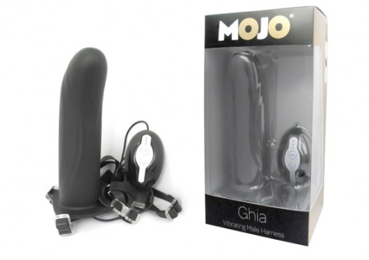 Черный страпон с вибратором Mojo Ghia - Seven Creations - купить с доставкой в Рязани