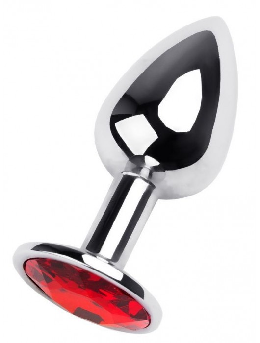 Маленькая коническая серебристая анальная пробка с красным кристаллом - 7 см. - ToyFa - купить с доставкой в Рязани