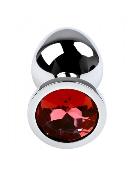 Серебристая коническая анальная пробка с красным кристаллом - 8 см. - ToyFa - купить с доставкой в Рязани