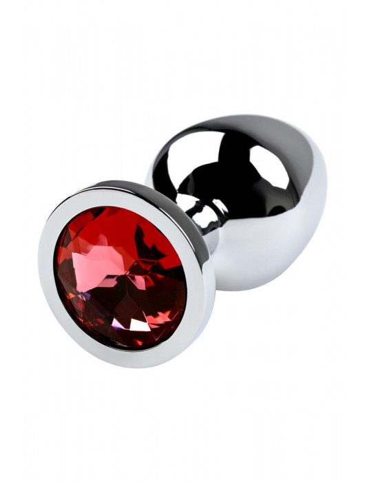 Серебристая коническая анальная пробка с красным кристаллом - 8 см. - ToyFa - купить с доставкой в Рязани