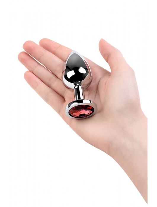 Серебристая коническая анальная пробка с красным кристаллом - 8 см. - ToyFa - купить с доставкой в Рязани