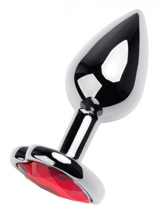 Серебристая коническая анальная пробка с красным кристаллом-сердечком - 7 см. - ToyFa - купить с доставкой в Рязани