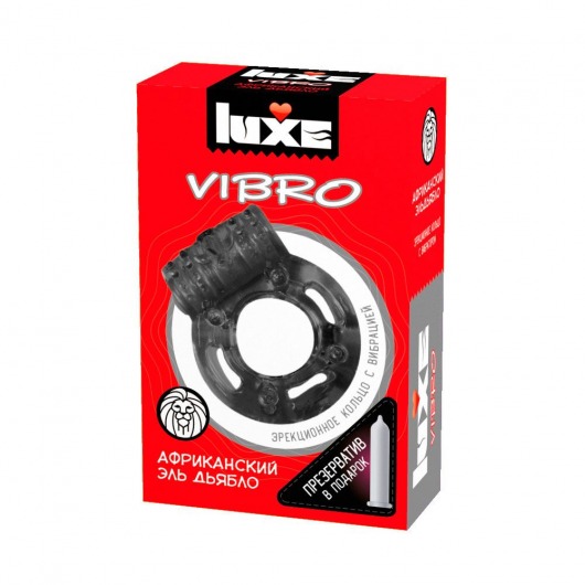 Чёрное эрекционное виброкольцо Luxe VIBRO  Африканский Эль Дьябло  + презерватив - Luxe - в Рязани купить с доставкой