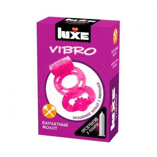 Розовое эрекционное виброкольцо Luxe VIBRO  Бархатный молот  + презерватив - Luxe - в Рязани купить с доставкой