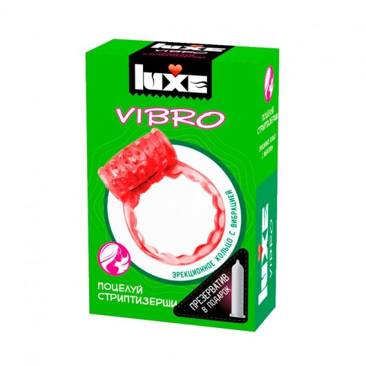 Розовое эрекционное виброкольцо Luxe VIBRO  Поцелуй стриптизёрши  + презерватив - Luxe - в Рязани купить с доставкой