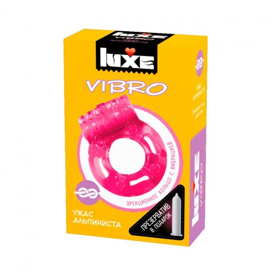 Розовое эрекционное виброкольцо Luxe VIBRO  Ужас Альпиниста  + презерватив - Luxe - в Рязани купить с доставкой