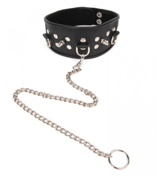 Черный ошейник с шипами и металлическим поводком-цепочкой - Notabu - купить с доставкой в Рязани