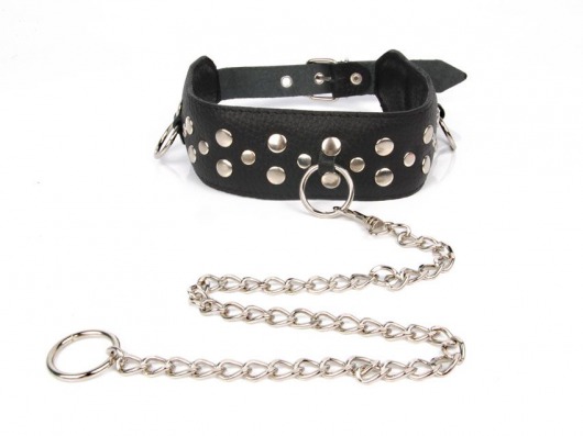 Черный ошейник с заклепками с металлическим поводком-цепочкой - Notabu - купить с доставкой в Рязани