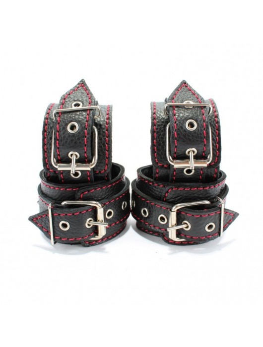 Черный бондажный набор с красной строчкой - БДСМ Арсенал - купить с доставкой в Рязани