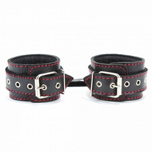 Черные наручники из натуральной кожи на карабинах - БДСМ Арсенал - купить с доставкой в Рязани