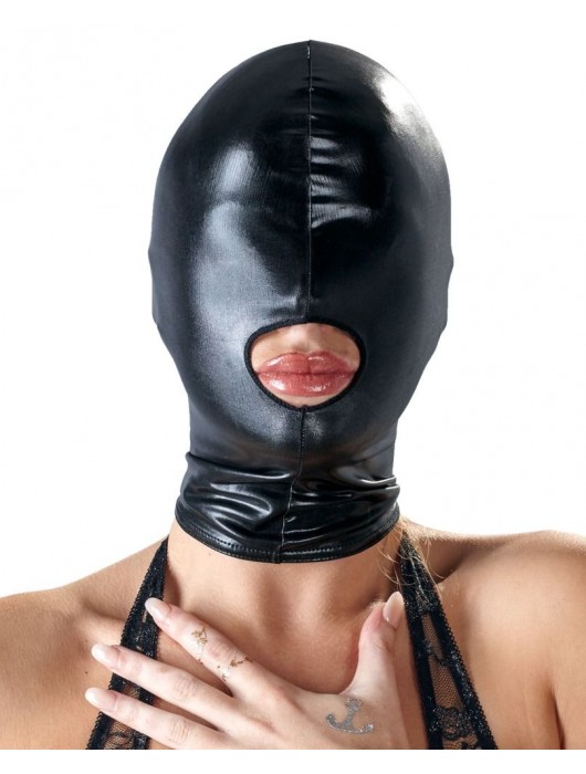 Черная эластичная маска на голову с отверстием для рта - Orion - купить с доставкой в Рязани
