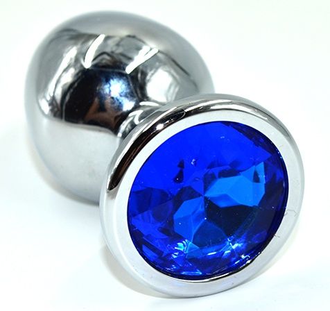 Серебристая анальная пробка из нержавеющей стали с синим кристаллом - 8,5 см. - Kanikule - купить с доставкой в Рязани
