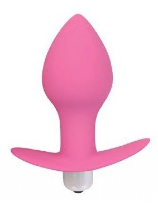 Розовая коническая анальная вибровтулка с ограничителем - 8 см. - Bior toys