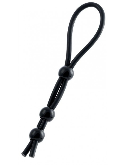 Черное лассо на пенис с тремя бусинами - A-toys - в Рязани купить с доставкой