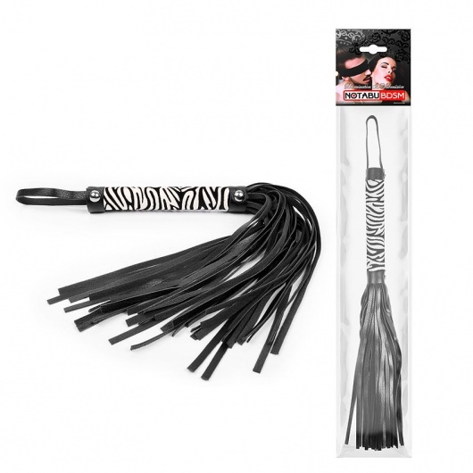 Черная многохвостовая плеть с круглой ручкой-зеброй - 39 см. - Notabu - купить с доставкой в Рязани