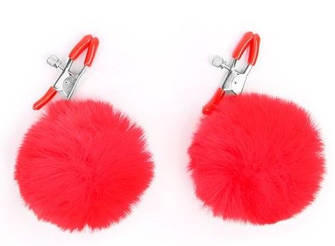 Зажимы для сосков с красным пушком - Notabu - купить с доставкой в Рязани