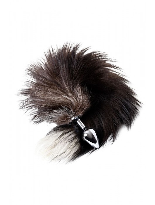 Серебристая металлическая анальная втулка с хвостом чернобурой лисы - размер S - ToyFa - купить с доставкой в Рязани