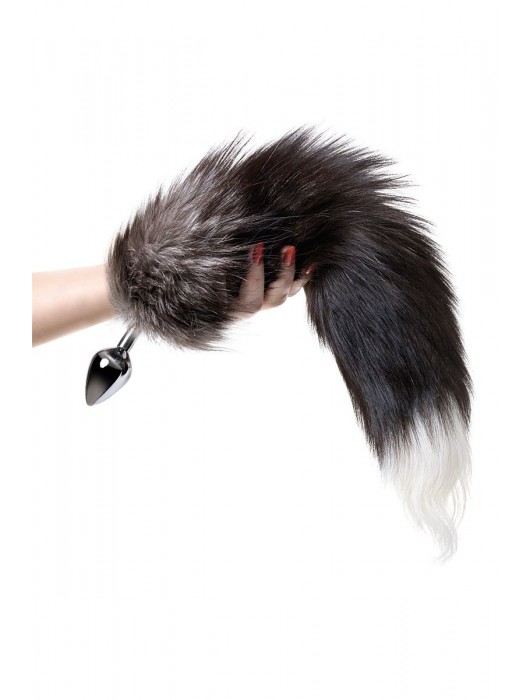 Серебристая металлическая анальная втулка с хвостом чернобурой лисы - размер S - ToyFa - купить с доставкой в Рязани