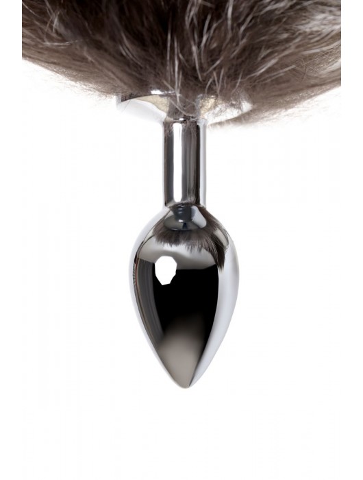 Серебристая металлическая анальная втулка с хвостом чернобурой лисы - размер S - ToyFa - купить с доставкой в Рязани