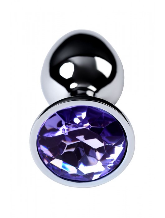 Серебристая конусовидная анальная пробка с фиолетовым кристаллом - 7 см. - ToyFa - купить с доставкой в Рязани