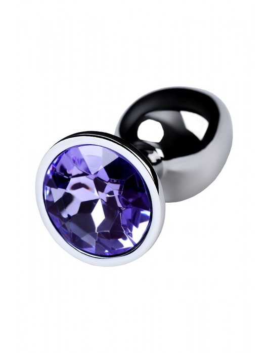 Серебристая конусовидная анальная пробка с фиолетовым кристаллом - 7 см. - ToyFa - купить с доставкой в Рязани