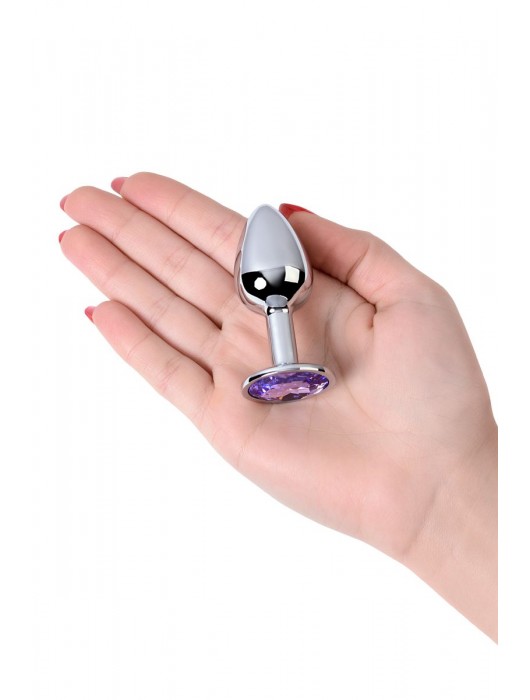 Серебристая конусовидная анальная пробка с фиолетовым кристаллом - 7 см. - ToyFa - купить с доставкой в Рязани