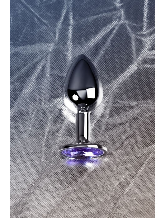 Серебристая конусовидная анальная пробка с фиолетовым кристаллом - 7 см. - ToyFa - купить с доставкой в Рязани