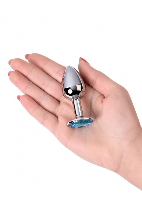 Серебристая конусовидная анальная пробка с голубым кристаллом - 7 см. - ToyFa - купить с доставкой в Рязани