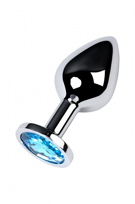Серебристая конусовидная анальная пробка с голубым кристаллом - 8 см. - ToyFa - купить с доставкой в Рязани