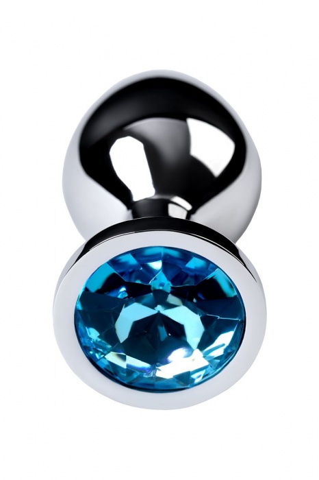 Серебристая конусовидная анальная пробка с голубым кристаллом - 8 см. - ToyFa - купить с доставкой в Рязани