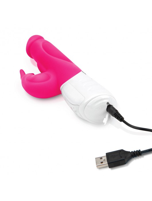 Розовый перезаряжаемый вибратор с клиторальным стимулятором - 25 см. - Rabbit Essentials