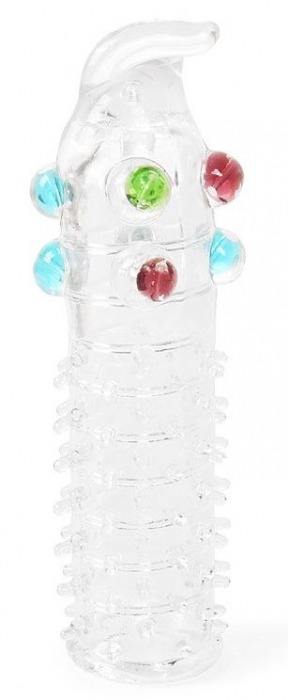 Закрытая прозрачная насадка на пенис с выпуклостями и отростком - 12 см. - Erowoman-Eroman - в Рязани купить с доставкой