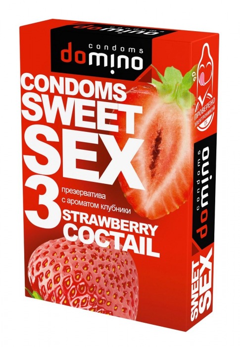 Презервативы для орального секса DOMINO Sweet Sex с ароматом клубничного коктейля  - 3 шт. - Domino - купить с доставкой в Рязани