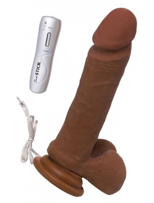 Коричневый вибратор-реалистик на присоске с пультом ДУ - 21 см. - ToyFa