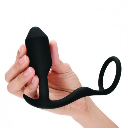 Черное эрекционное кольцо с анальным плагом Snug   Tug - b-Vibe - в Рязани купить с доставкой