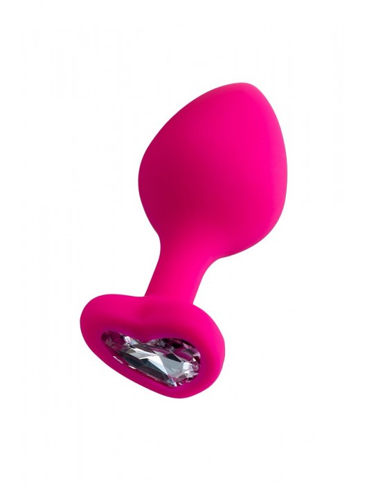 Розовая анальная втулка Diamond Heart с прозрачным кристаллом - 8 см. - ToyFa - купить с доставкой в Рязани