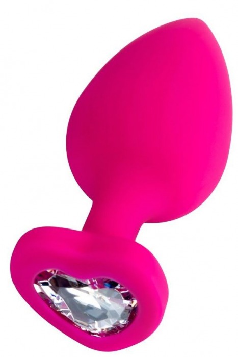 Розовая анальная втулка Diamond Heart с прозрачным кристаллом - 9,5 см. - ToyFa - купить с доставкой в Рязани