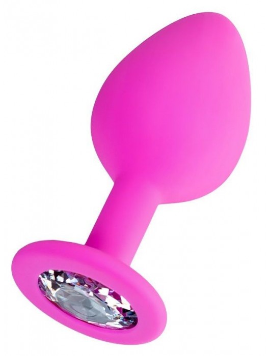 Розовая анальная втулка Brilliant с прозрачным кристаллом - 7 см. - ToyFa - купить с доставкой в Рязани