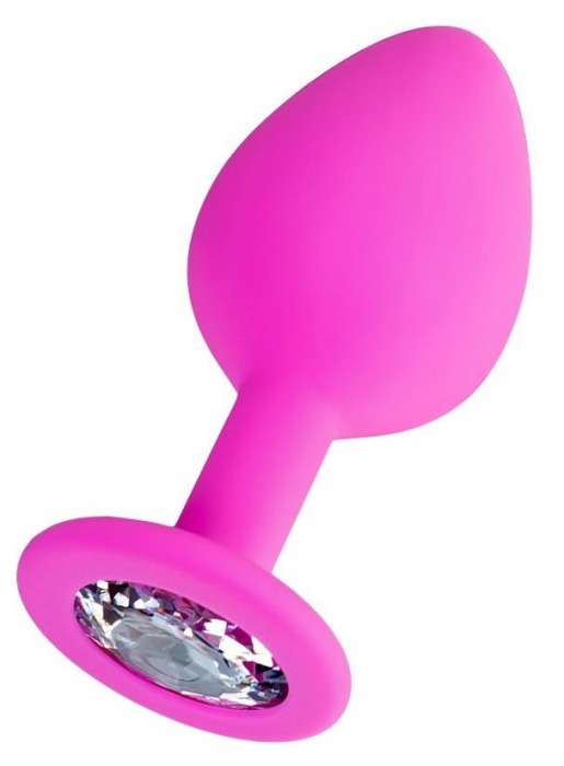Розовая анальная втулка Brilliant с прозрачным кристаллом - 8 см. - ToyFa - купить с доставкой в Рязани