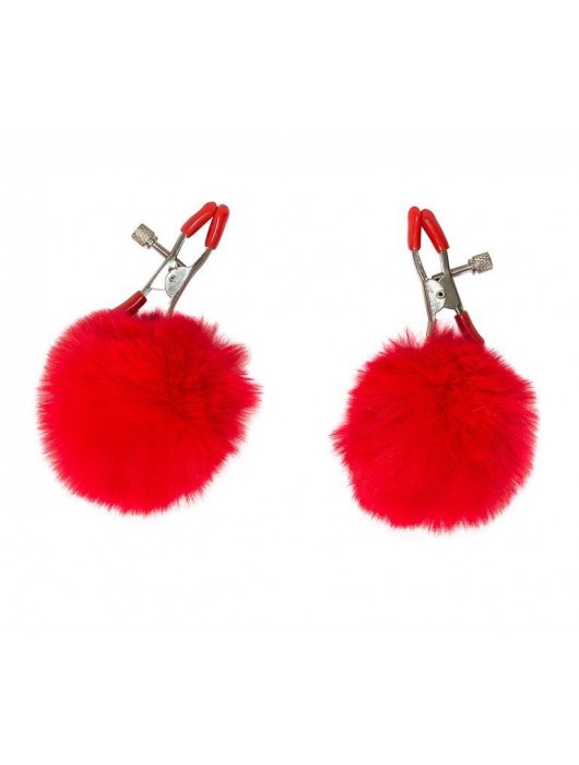 Зажимы на соски Angelic с красными меховыми шариками - Lola Games - купить с доставкой в Рязани