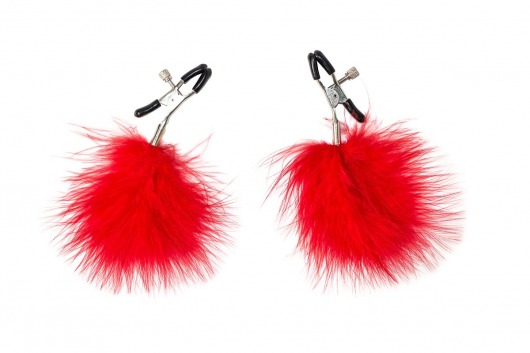 Зажимы на соски с красным пухом Euphoric - Lola Games - купить с доставкой в Рязани