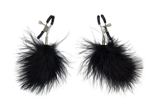 Зажимы на соски с черным пухом Euphoric - Lola Games - купить с доставкой в Рязани