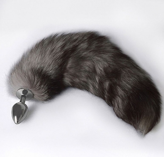 Серебристая коническая анальная пробка с пушистым хвостиком - Sitabella - купить с доставкой в Рязани