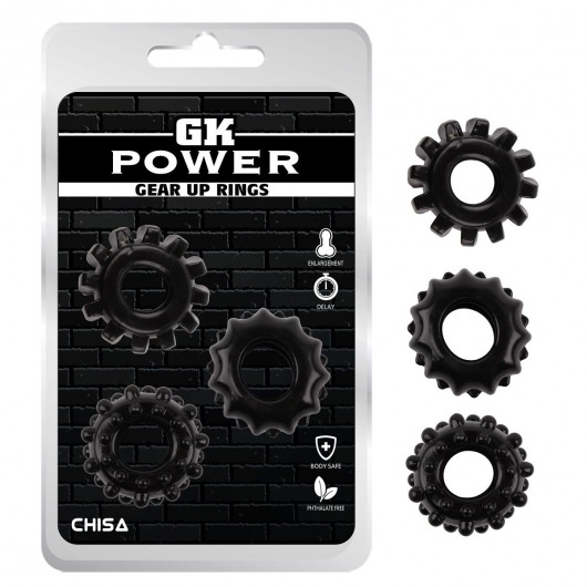Набор из 3 черных эрекционных колец Gear Up Rings - Chisa - в Рязани купить с доставкой