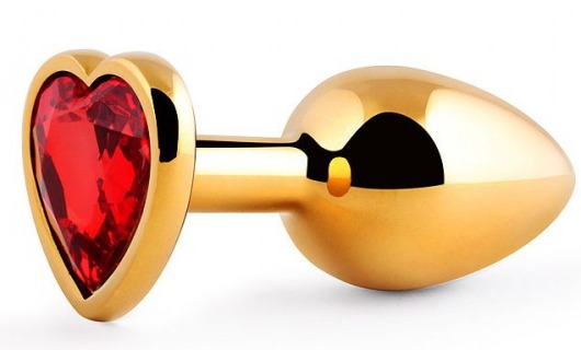 Золотистая анальная пробка с красным стразом-сердечком - 8 см. - Anal Jewelry Plug - купить с доставкой в Рязани