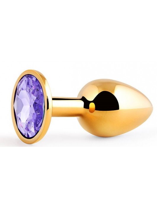 Золотистая анальная пробка с фиолетовым стразом - 7,2 см. - Anal Jewelry Plug - купить с доставкой в Рязани
