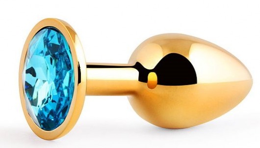 Золотистая анальная пробка с голубым стразом - 7,2 см. - Anal Jewelry Plug - купить с доставкой в Рязани